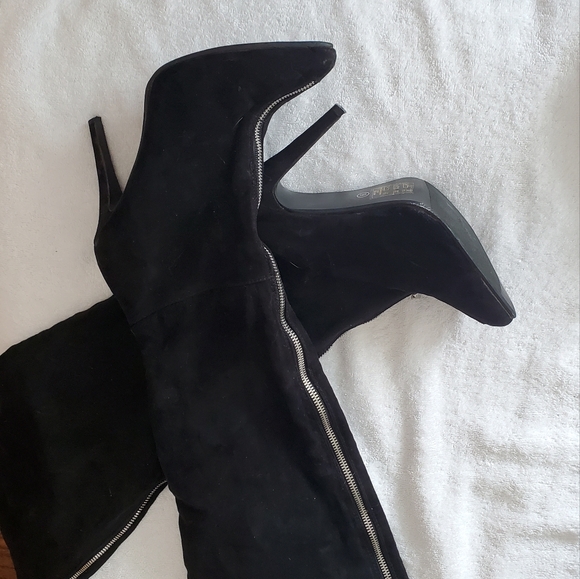 Thigh high front zip faux suede boots - Picture 3 of 8
